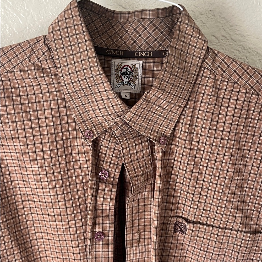 Cinch Men's Tan Checkered Button Down Shirt